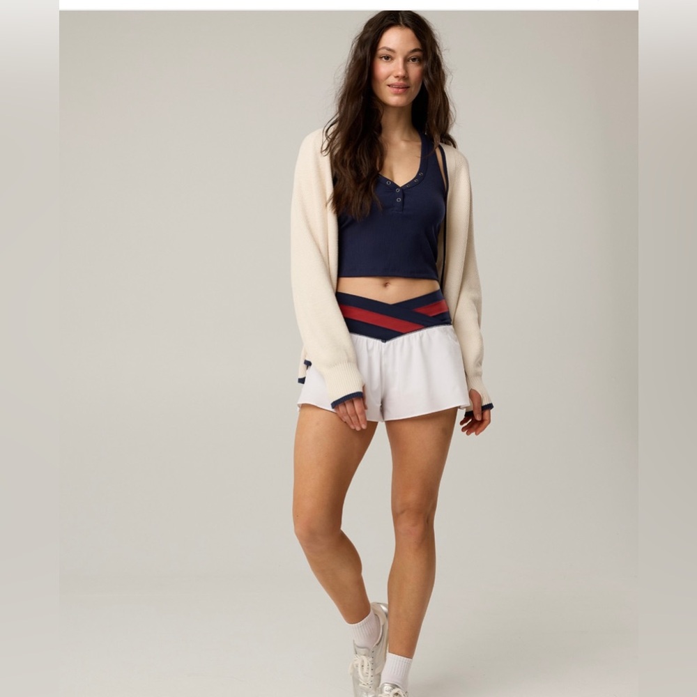 NWT Offline by Aerie Crossover Flowy Shorts size Small White with Navy & Red